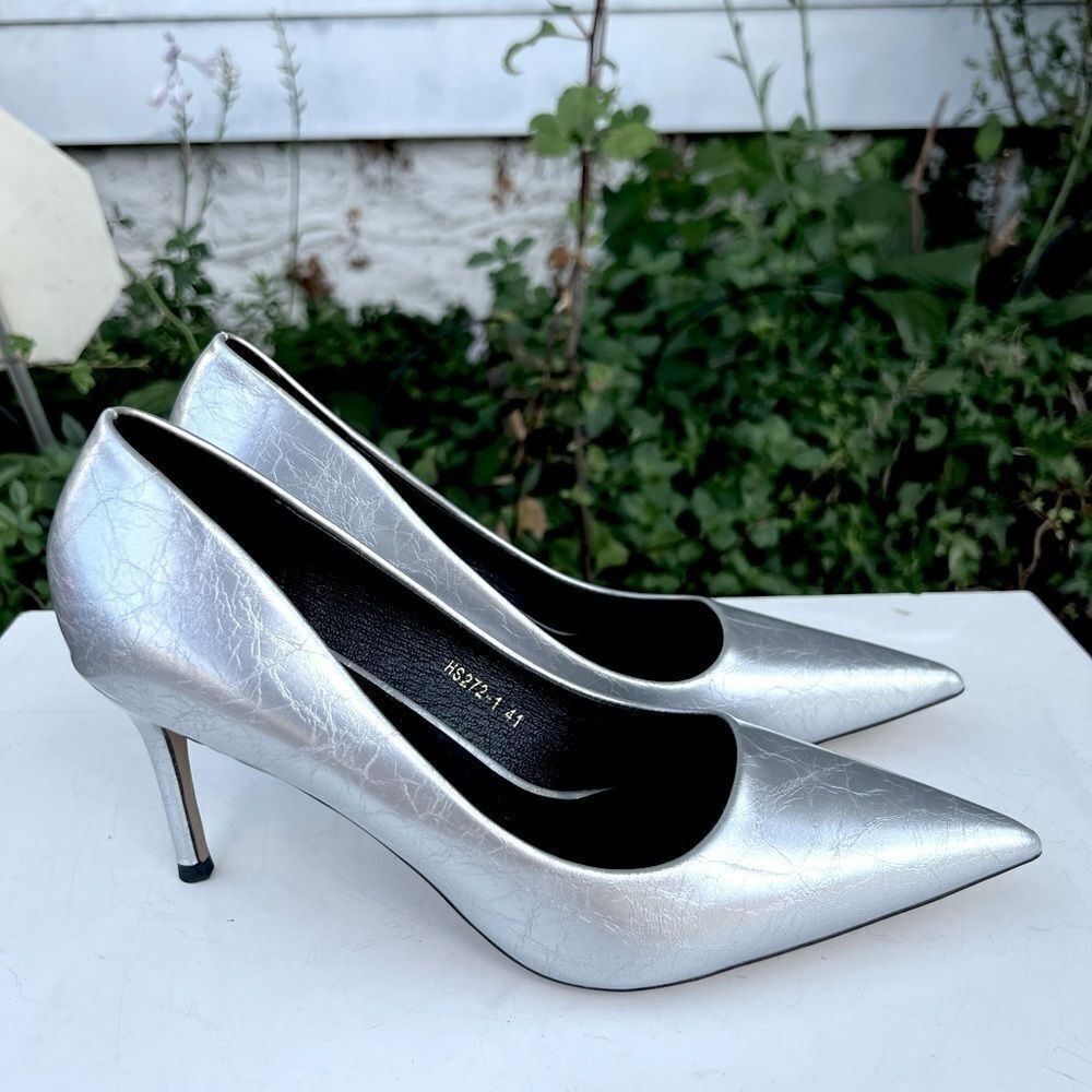 Big Tree Women Slip On Mid Heels Pumps Pointy Toe Patent Leather Sz 9.5